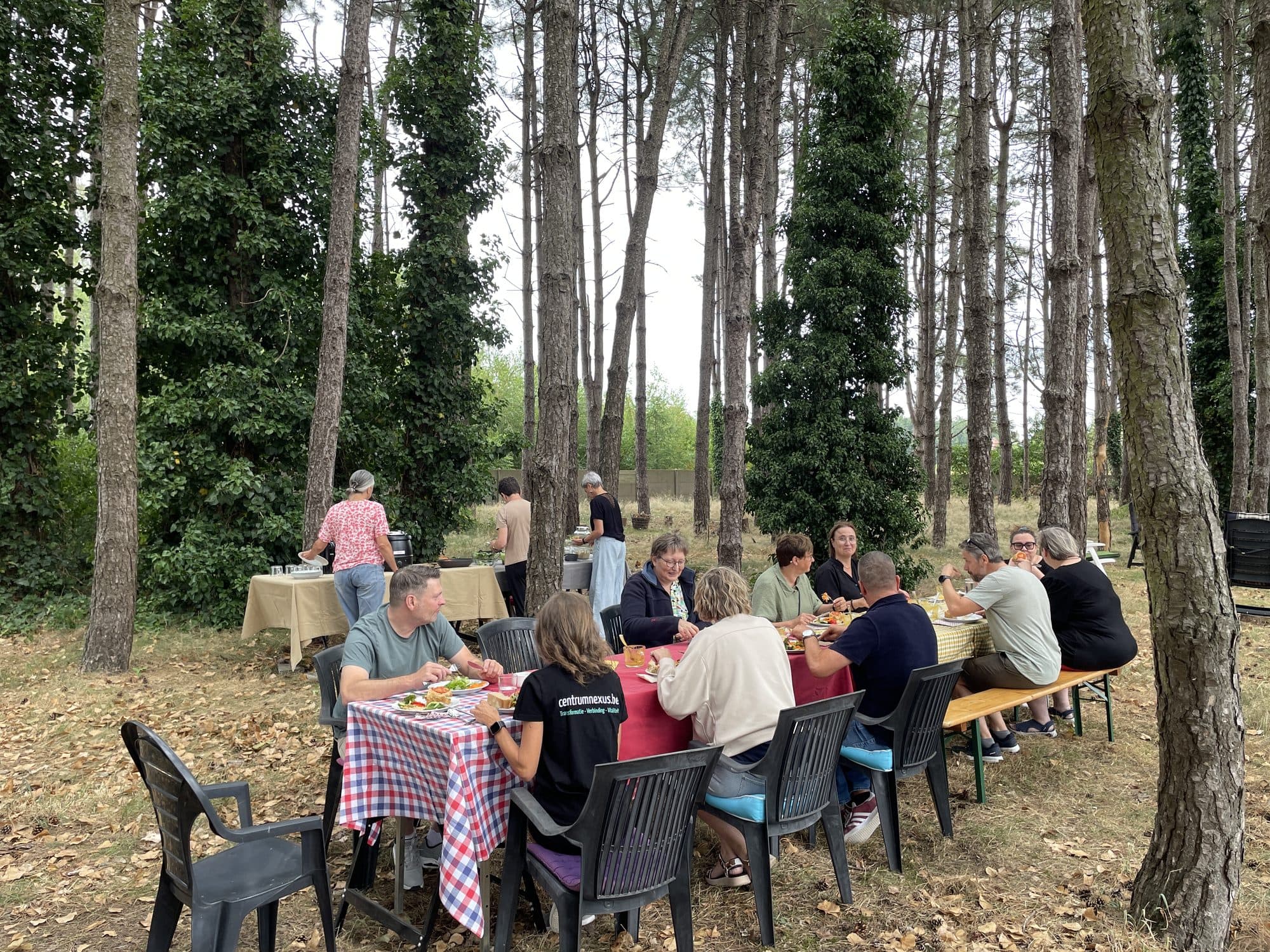 Samen lunchen tussen de bomen tijdens de workshop