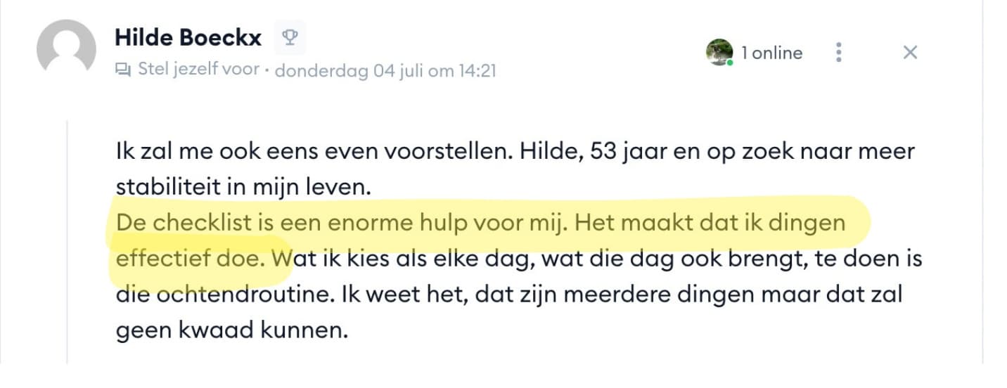 BONK-checklist van Hilde, ingevuld en gemarkeerd