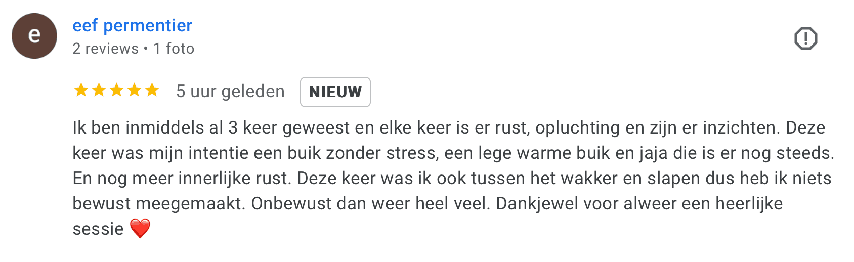 Google review van Eef Permentier